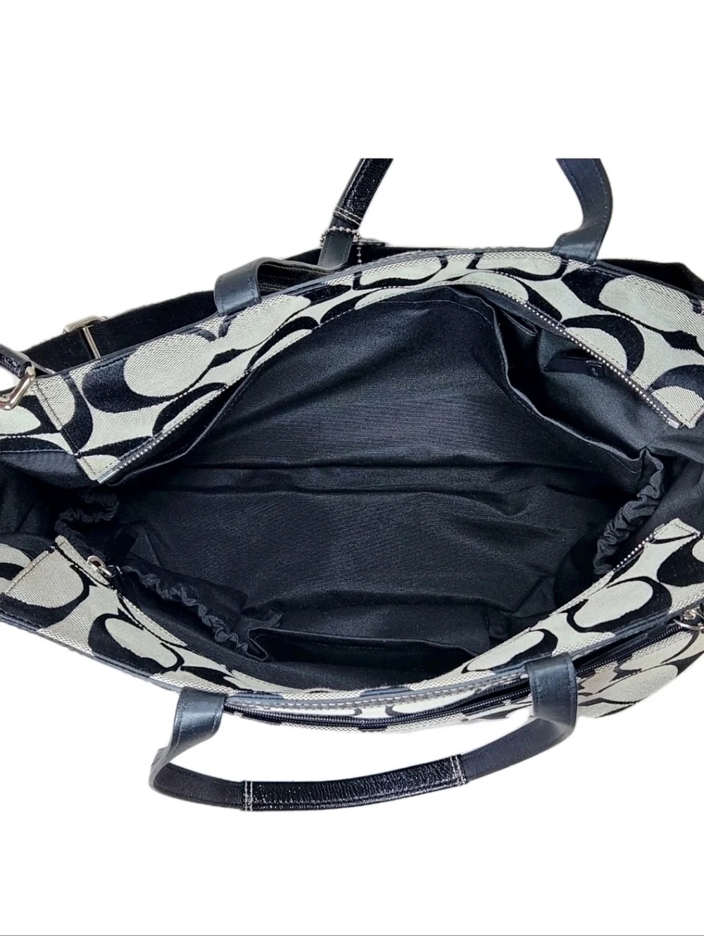 COACH Signature C Jacquard Tote Black Gray Baby Diaper Bag B1076-F13802